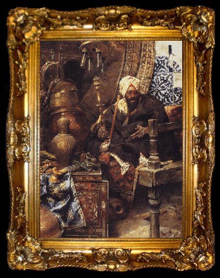 framed  Charles Bargue Arab Dealer Among His Antiques., ta009-2